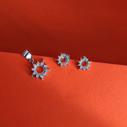 Sterling Silver Sparkle Sun Pendant Set