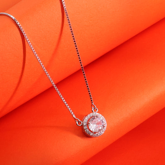 Classic Solitaire Halo Silver Chain Pendant