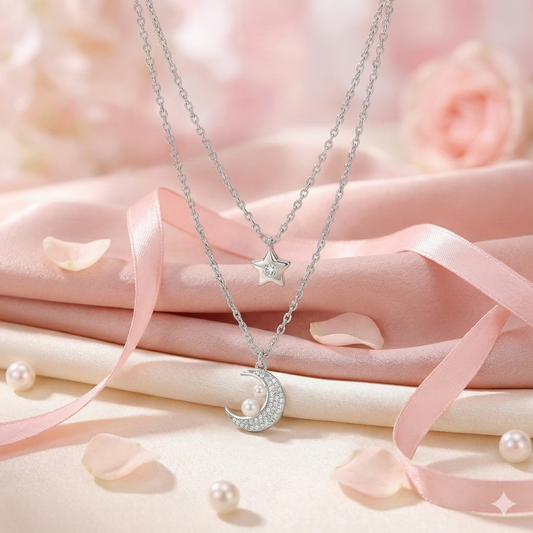 Luna & Star Layered Silver Chain