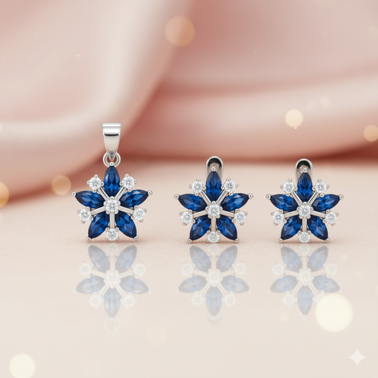 Sapphire Bloom Pendant Set