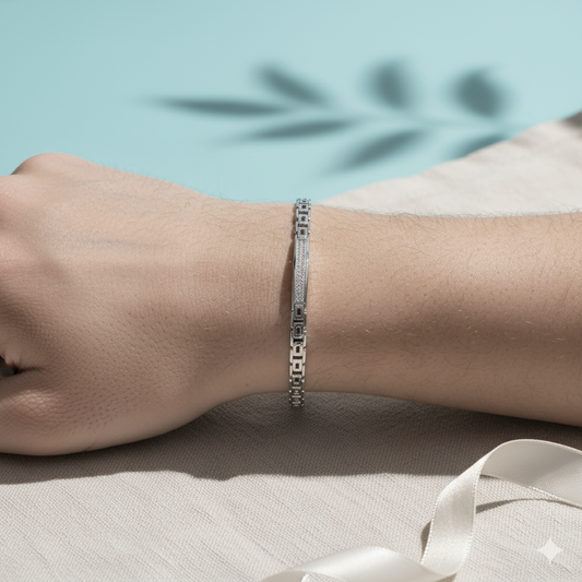 Sterling Silver Men's Cuban Link ID Bracelet