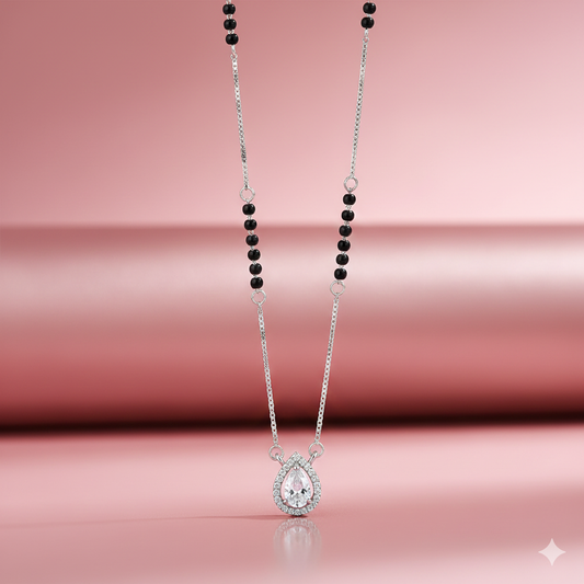 Pear Halo Silver Mangalsutra Pendant