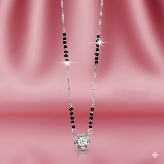Floral Halo Spark Silver Mangalsutra Pendant