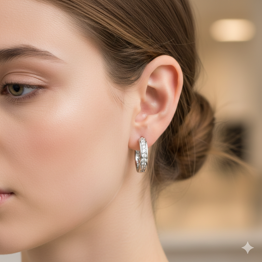 Radiant Line Pavé Hoop Earrings