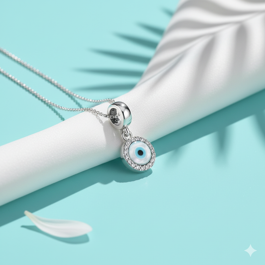 Silver Azure Eye Charm Pendant