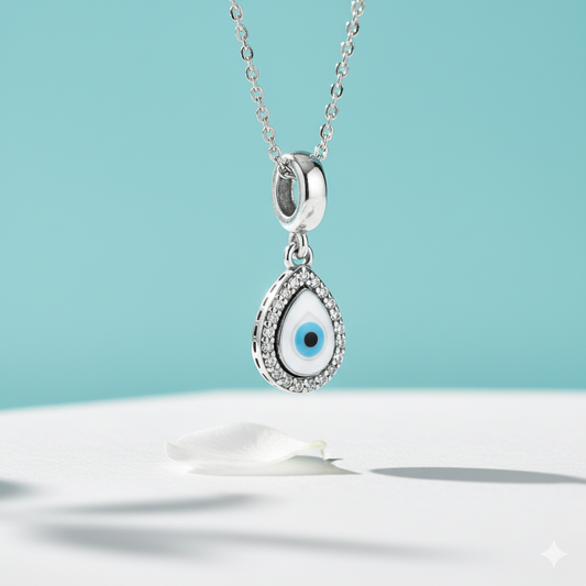 Silver Azure Tear Evil Eye Pendant
