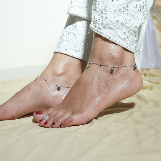 Cube Charm Sterling Silver Anklet