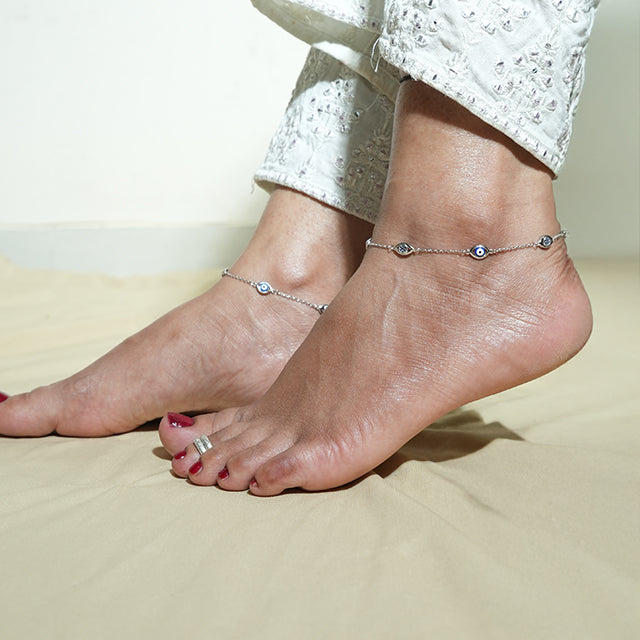Evil Eye Sterling Silver Anklet