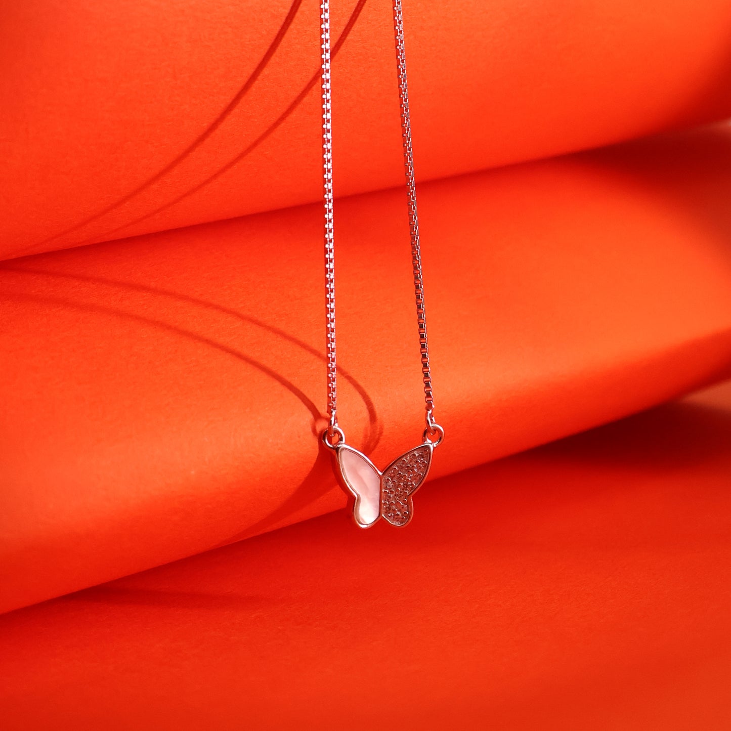 Dual-Tone Butterfly Silver Chain Pendant