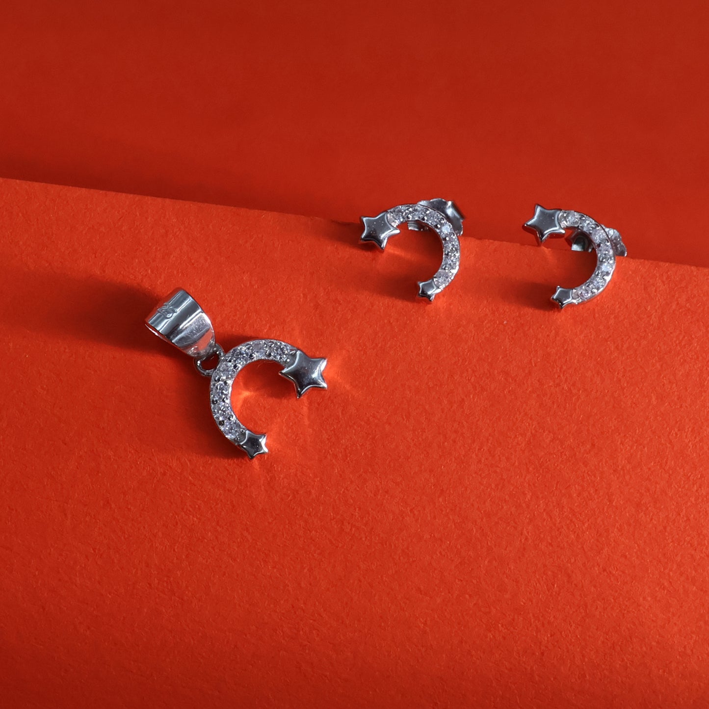 Sterling Silver Moon & Star Pendant Set