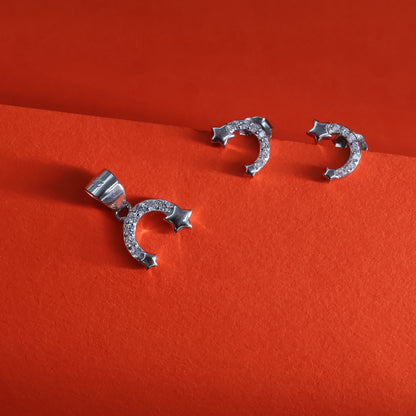 Sterling Silver Moon & Star Pendant Set