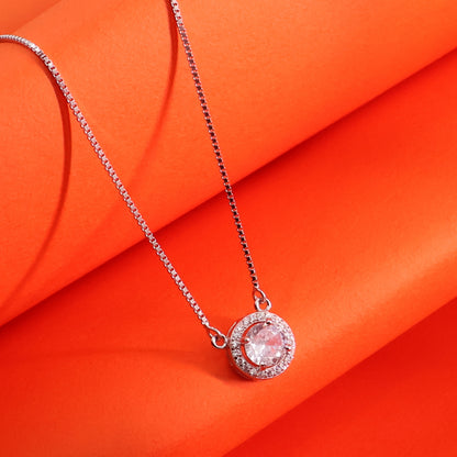 Classic Solitaire Halo Silver Chain Pendant