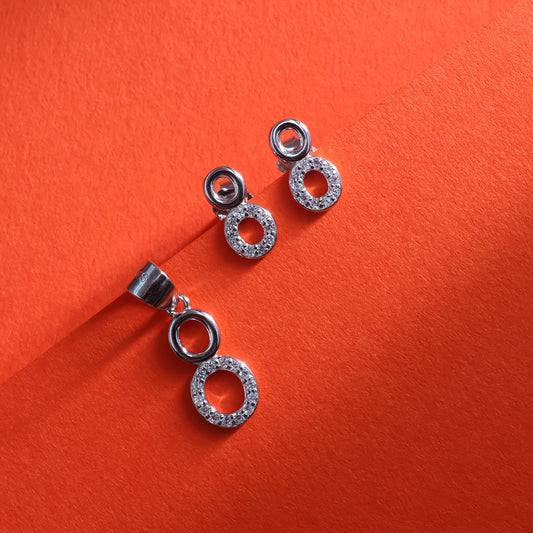 Sterling Silver Twin Circle Pendant Set