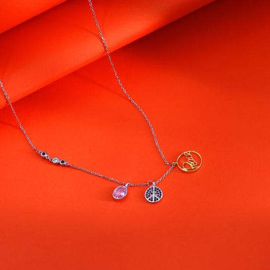 Multi-Charm Sterling Silver Pendant Chain – Love, Peace & Gemstone