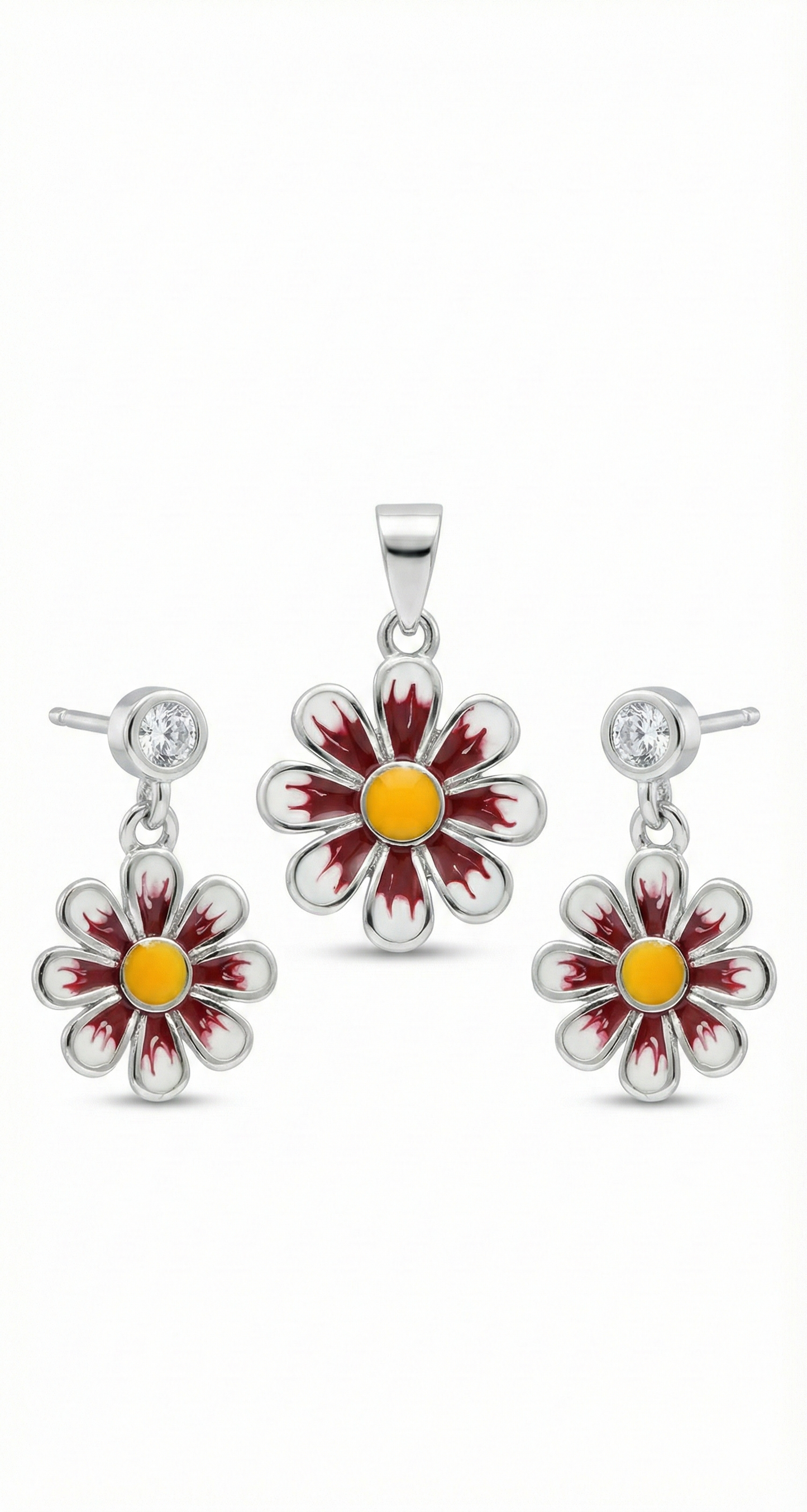 Sunbloom Enamel Flower Pendant Set