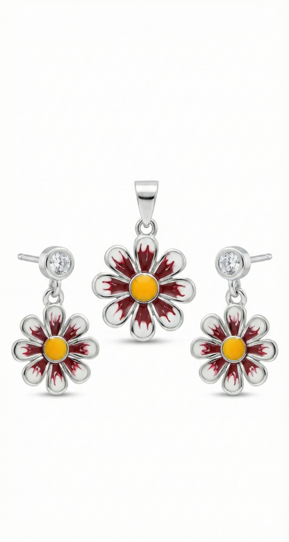 Sunbloom Enamel Flower Pendant Set