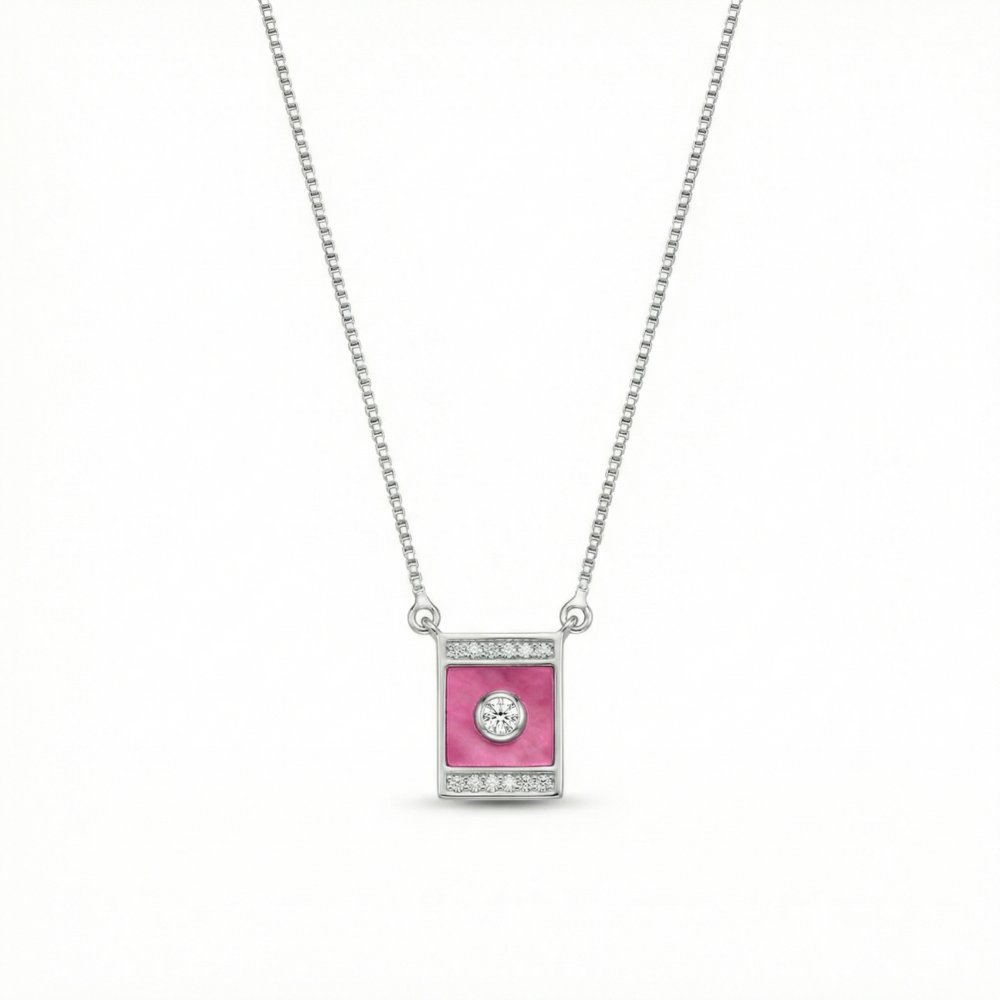 Pink Square Grace Silver Chain