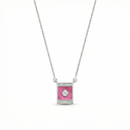 Pink Square Grace Silver Chain