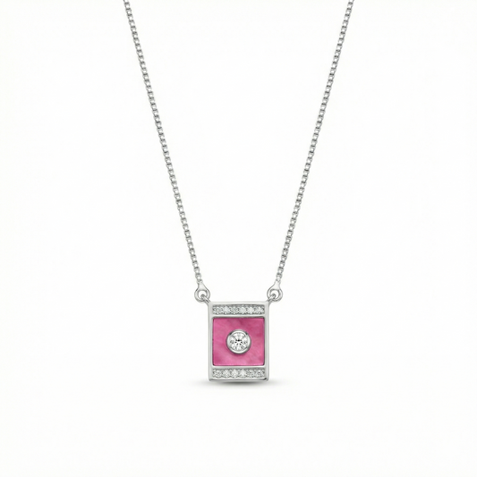 Pink Square Grace Silver Chain