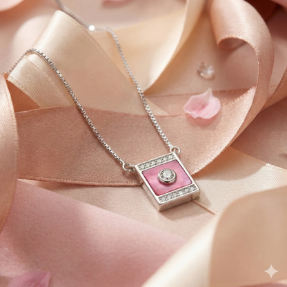 Pink Square Grace Silver Chain