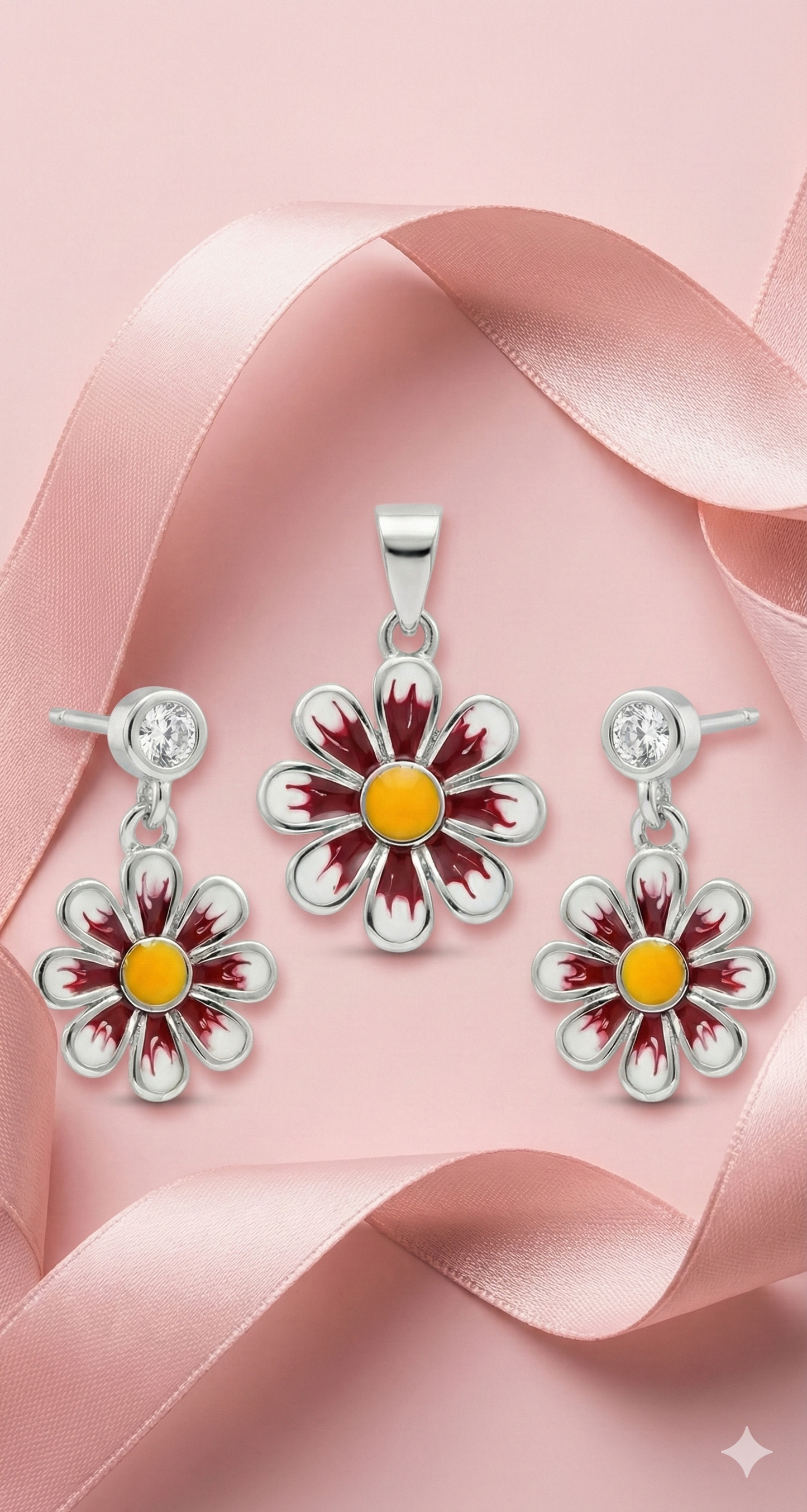 Sunbloom Enamel Flower Pendant Set