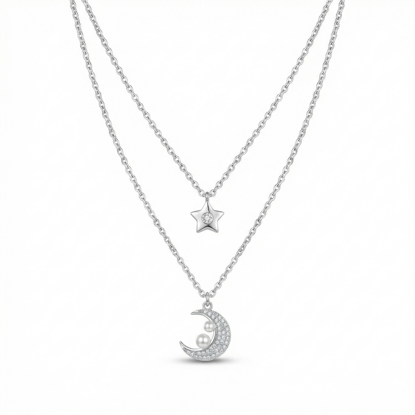 Luna & Star Layered Silver Chain