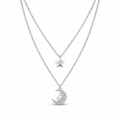 Luna & Star Layered Silver Chain