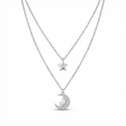 Luna & Star Layered Silver Chain