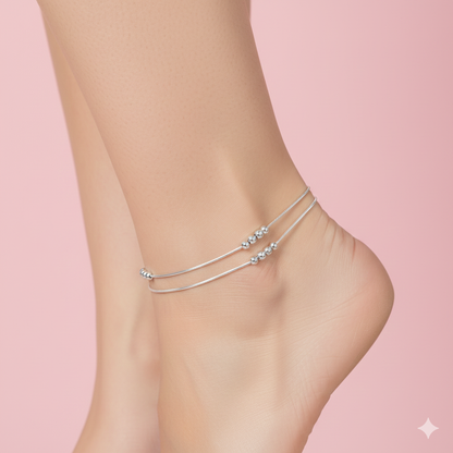 Orbit Beaded Silver Anklet