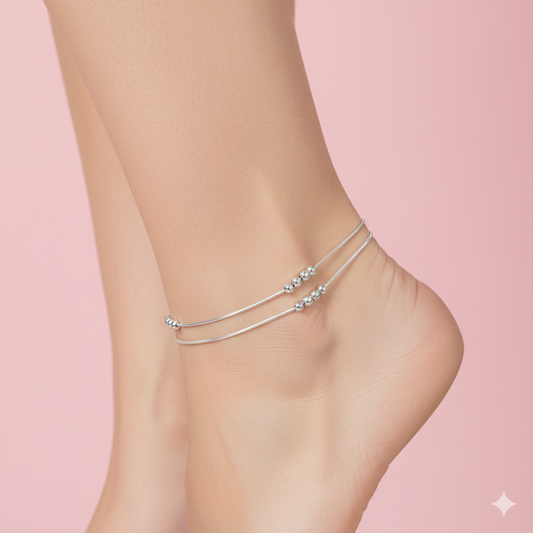 Orbit Beaded Silver Anklet
