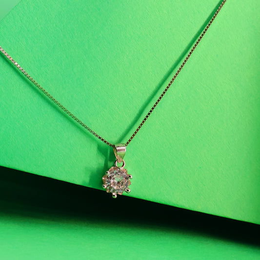 Classic Solitaire Sterling Silver Pendant Chain