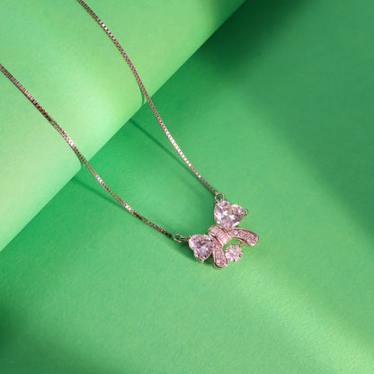 Sparkling Bow Sterling Silver Pendant Chain