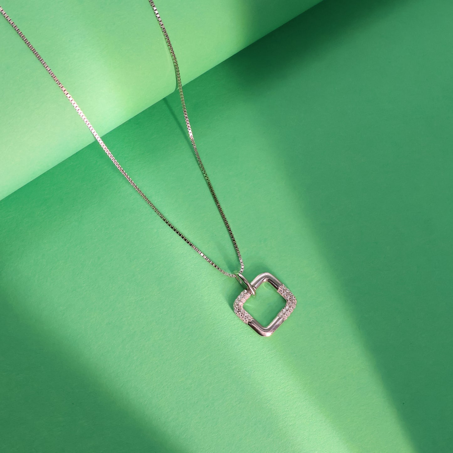 Geometric Square Sterling Silver Pendant Chain