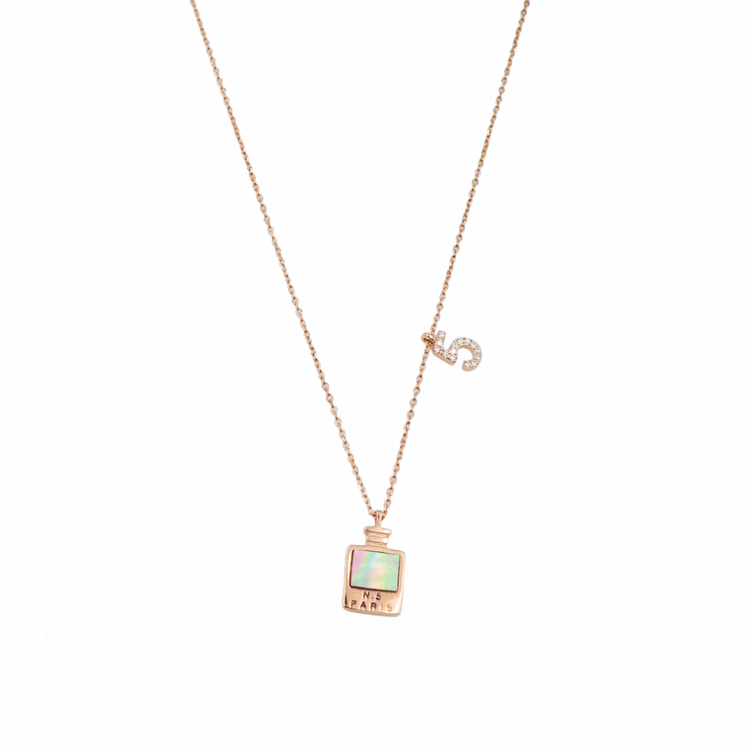 Rose Silver Perfume Bottle Charm Silver Chain Pendant