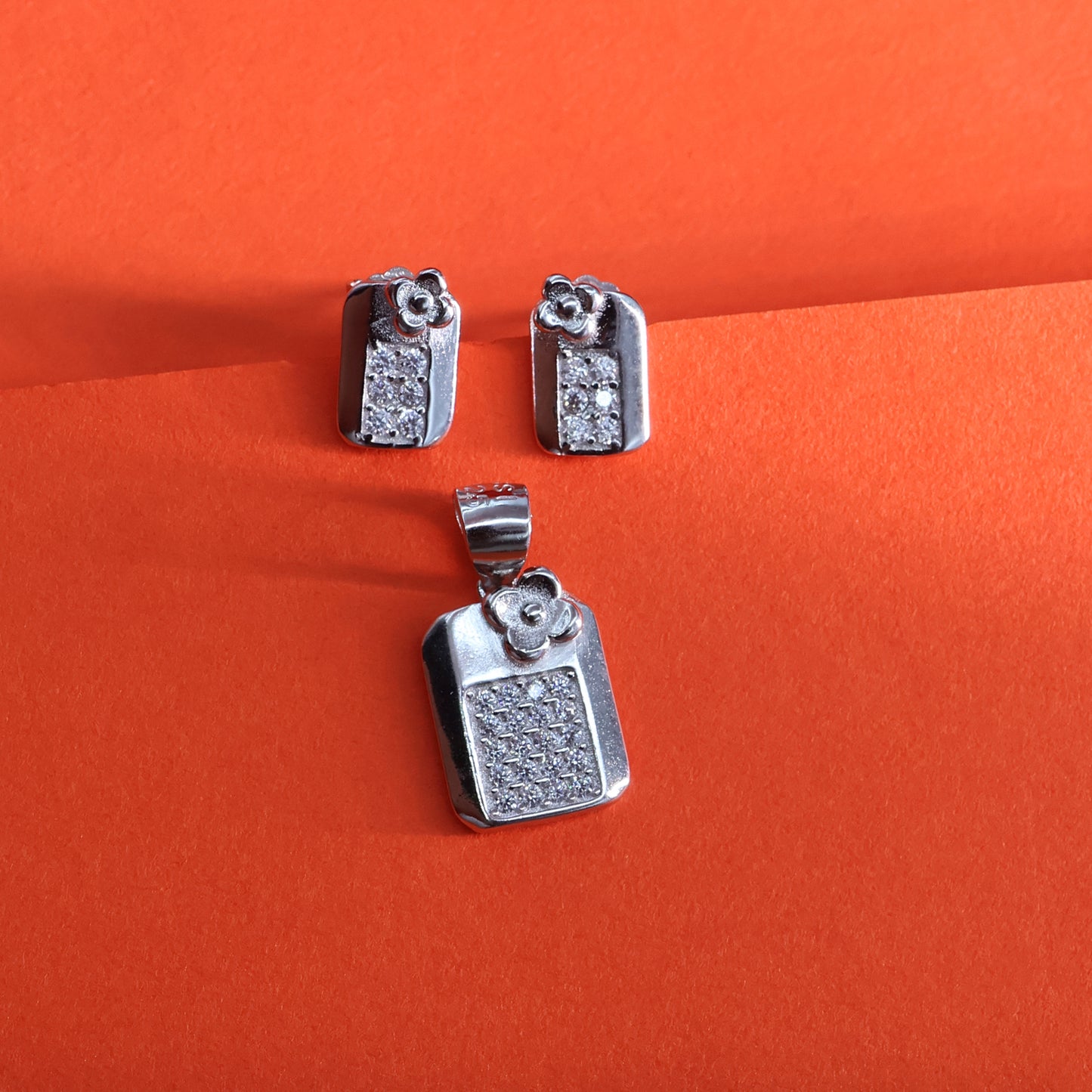 Sterling Silver Floral Charm Pendant Set