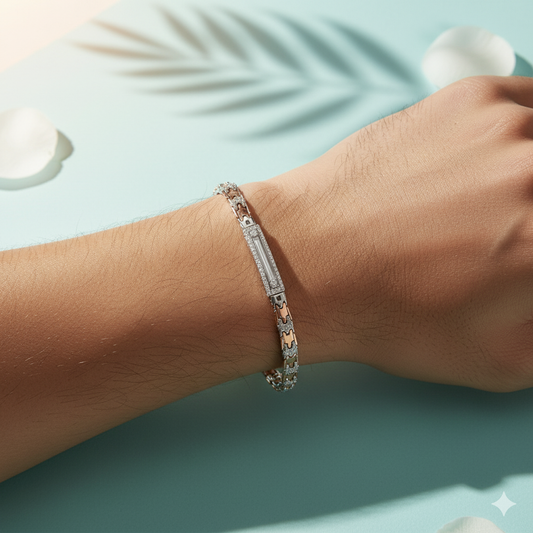 Sterling Silver and Rose Gold Men's Dual Tone Bracelet
