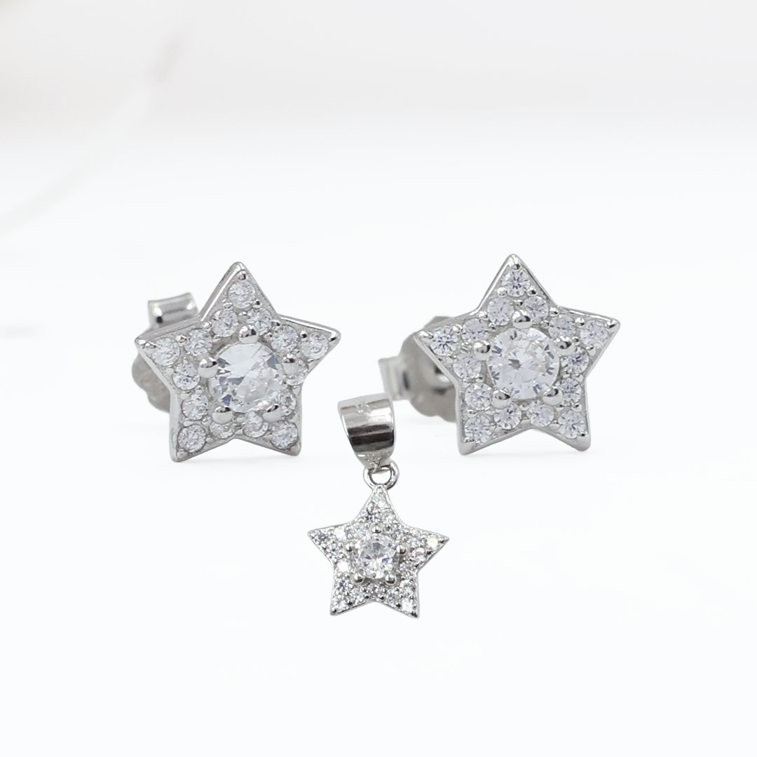 Sterling Silver Shimmer Star Pendant  Set
