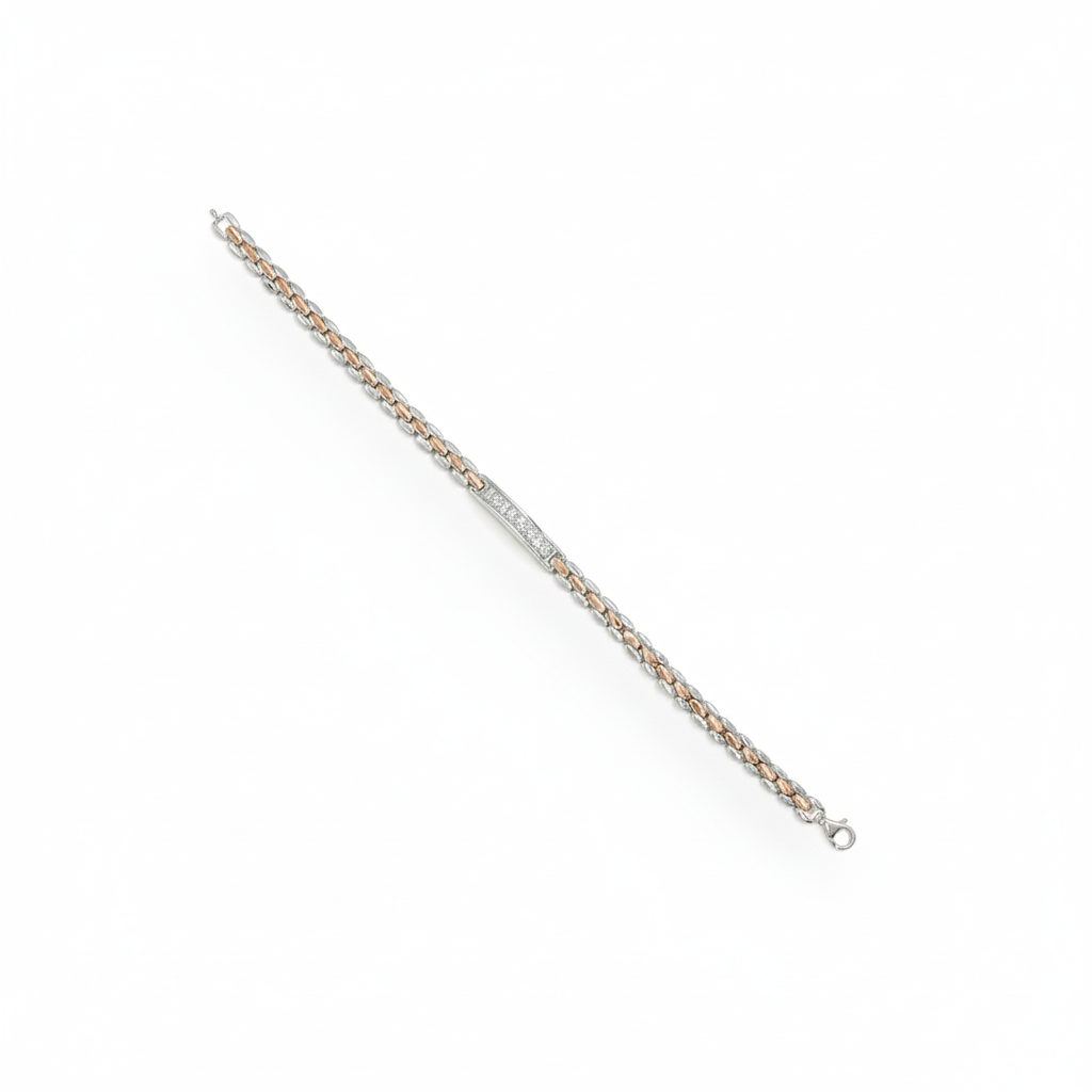 Sterling Silver and Rose Gold Men's Rope Link Bracelet
