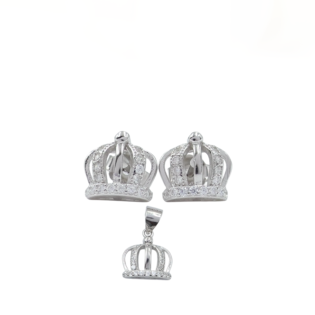 Sterling Silver Crown Pendant  Set