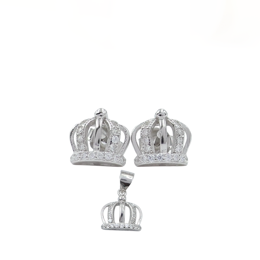 Sterling Silver Crown Pendant  Set