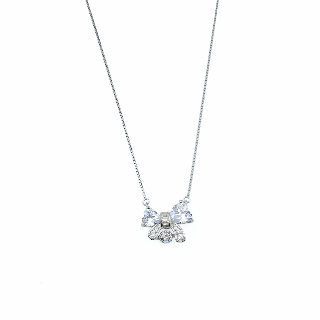 Sparkling Bow Sterling Silver Pendant Chain