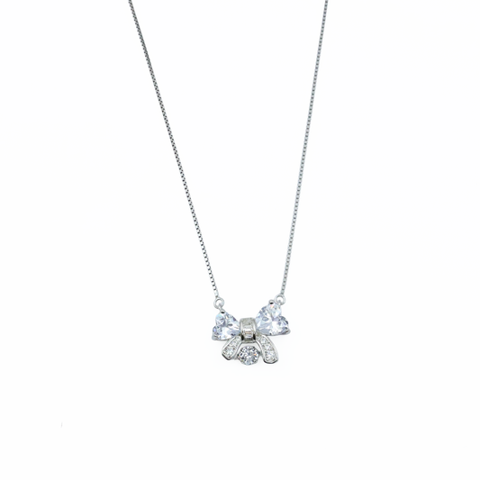 Sparkling Bow Sterling Silver Pendant Chain