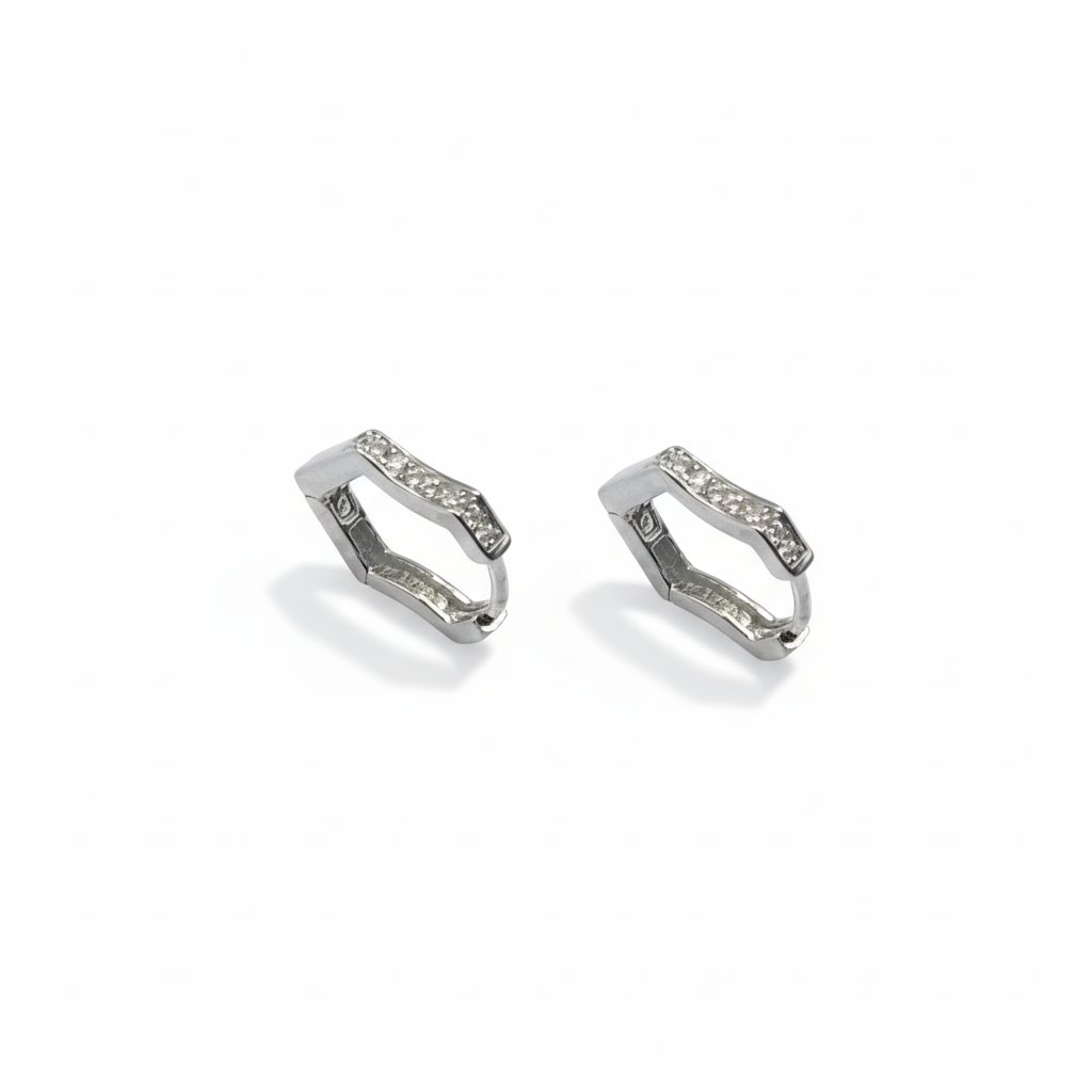 Angular Wave Pavé Hoop Earrings