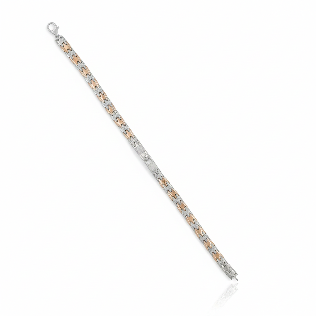 Sterling Silver and Rose Gold Men's Geometric Link Bracelet