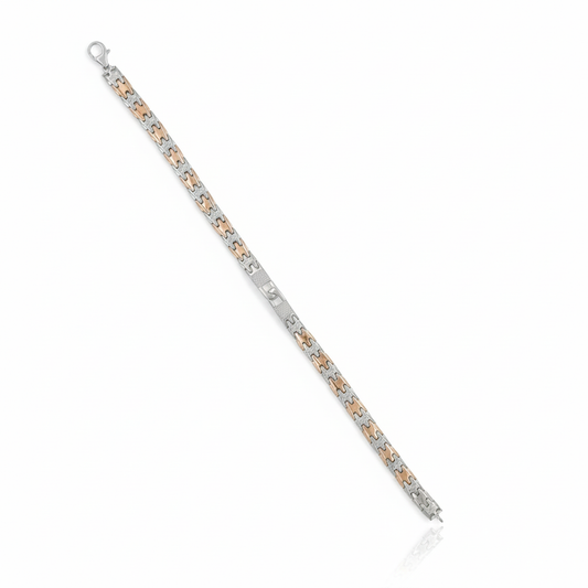 Sterling Silver and Rose Gold Men's Geometric Link Bracelet
