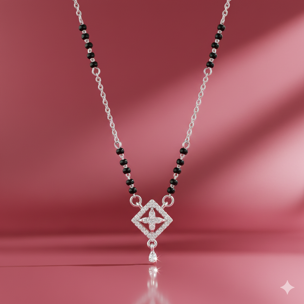 Geometric Drop Silver Mangalsutra