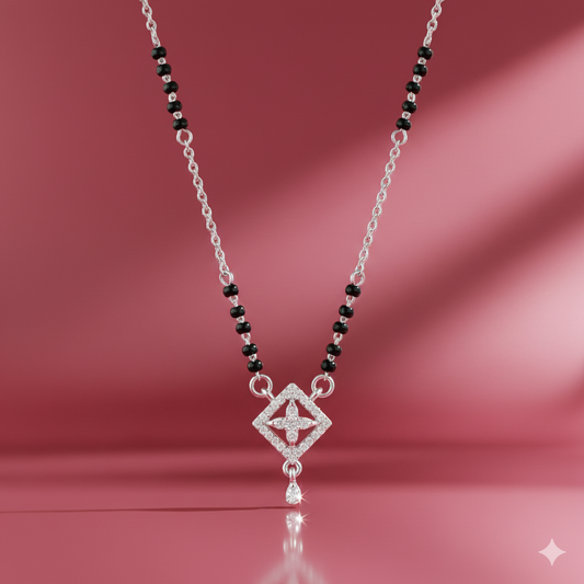 Geometric Drop Silver Mangalsutra