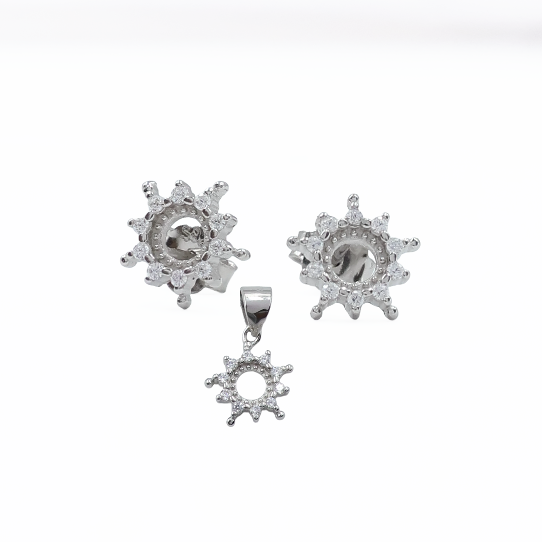 Sterling Silver Sparkle Sun Pendant Set