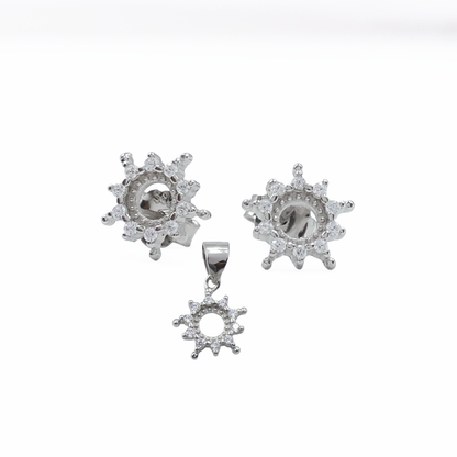Sterling Silver Sparkle Sun Pendant Set