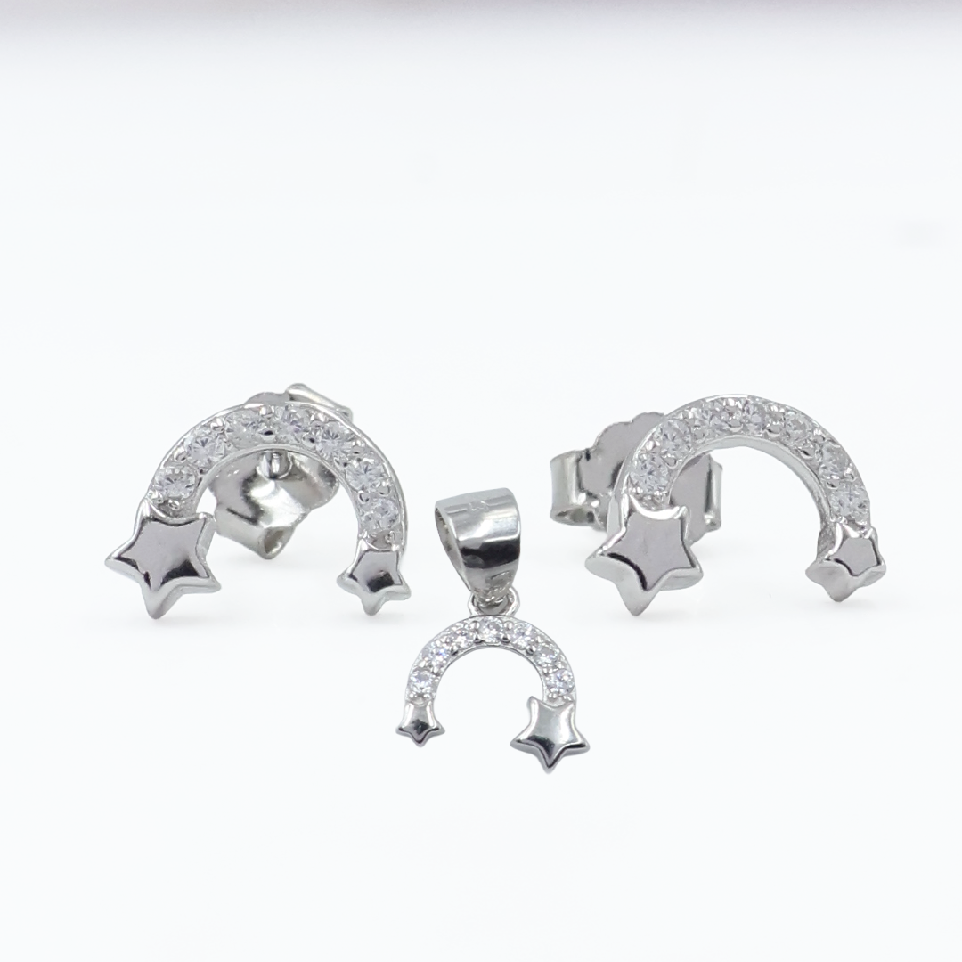 Sterling Silver Moon & Star Pendant Set